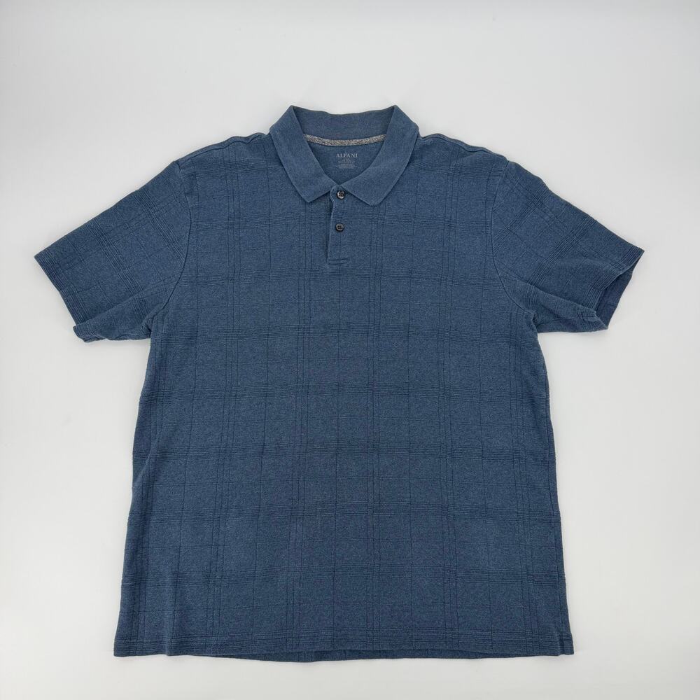 Alfani Polo Shirt Mens XL Blue Textured Short Sleeve Casual Golf Shirt